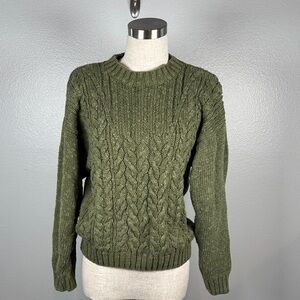 Outback Red Olive Green Chunky Cable Knit Sweater Vintage Linen Blend Small